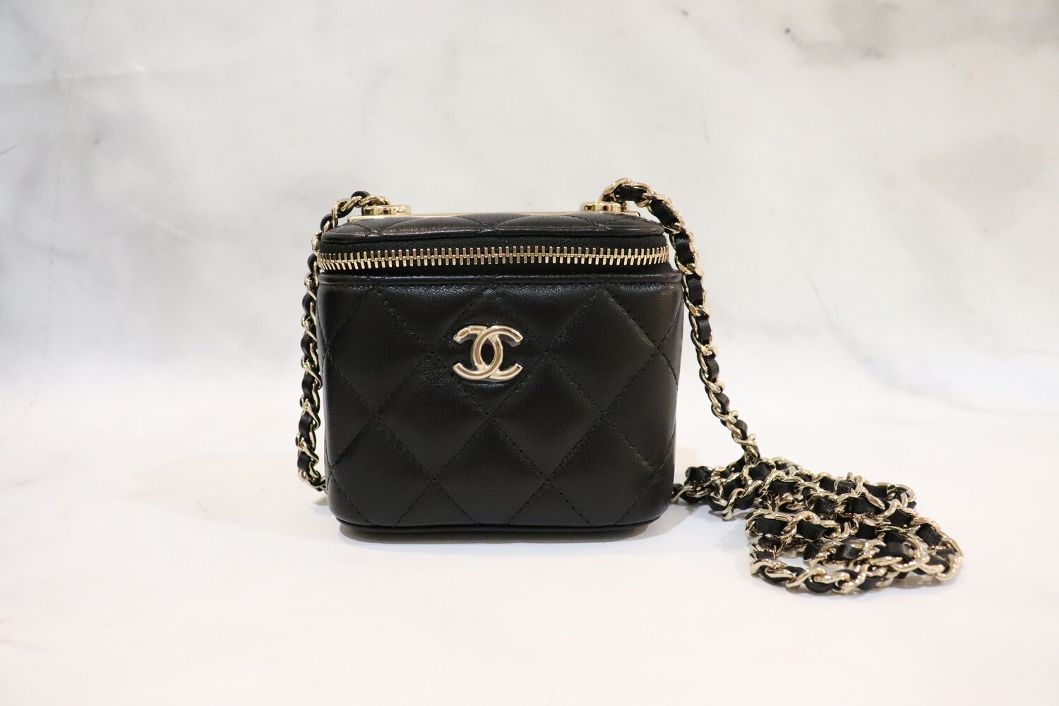 Chanel Vanity Mini Square, Black Lambskin Leather, Gold hardware, New in Box  - Julia Rose Boston