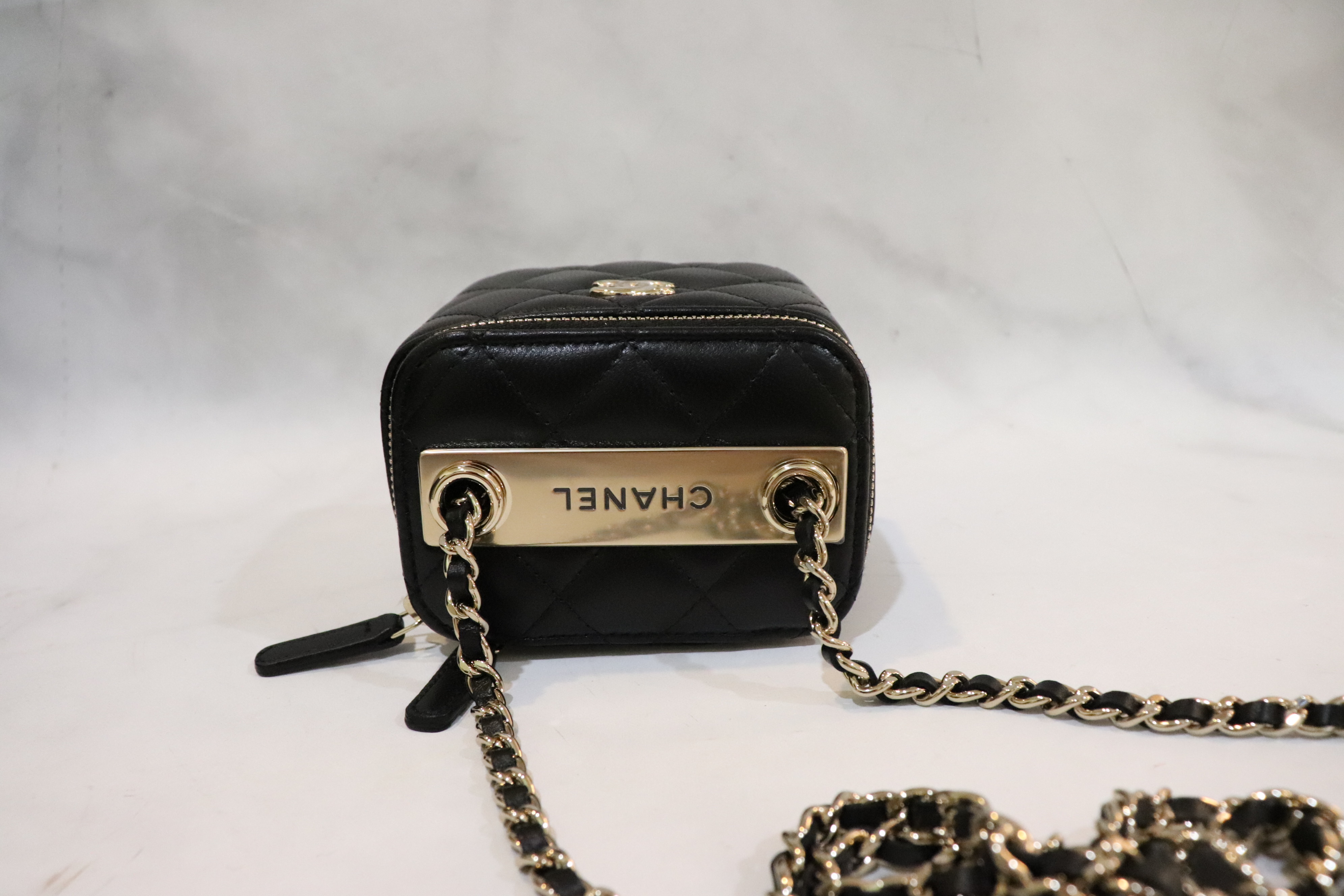 Chanel Vanity Mini Square, Black Lambskin Leather, Gold hardware, New in Box