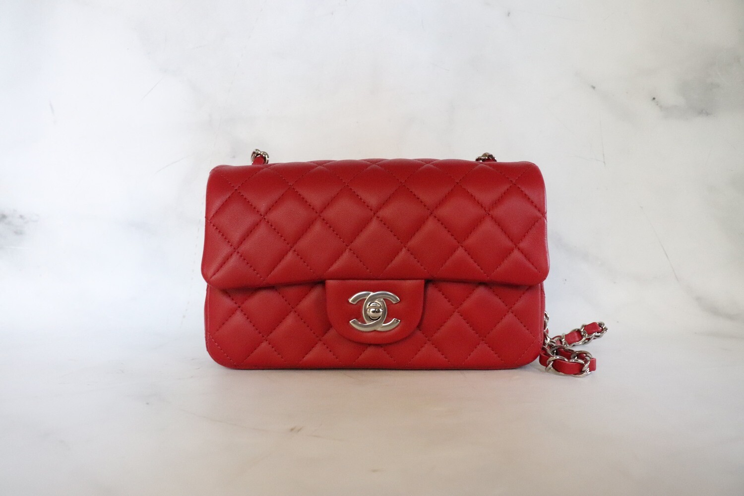 Chanel Mini Rectangle 20B Red Lambskin with Silver Hardware, New in Box