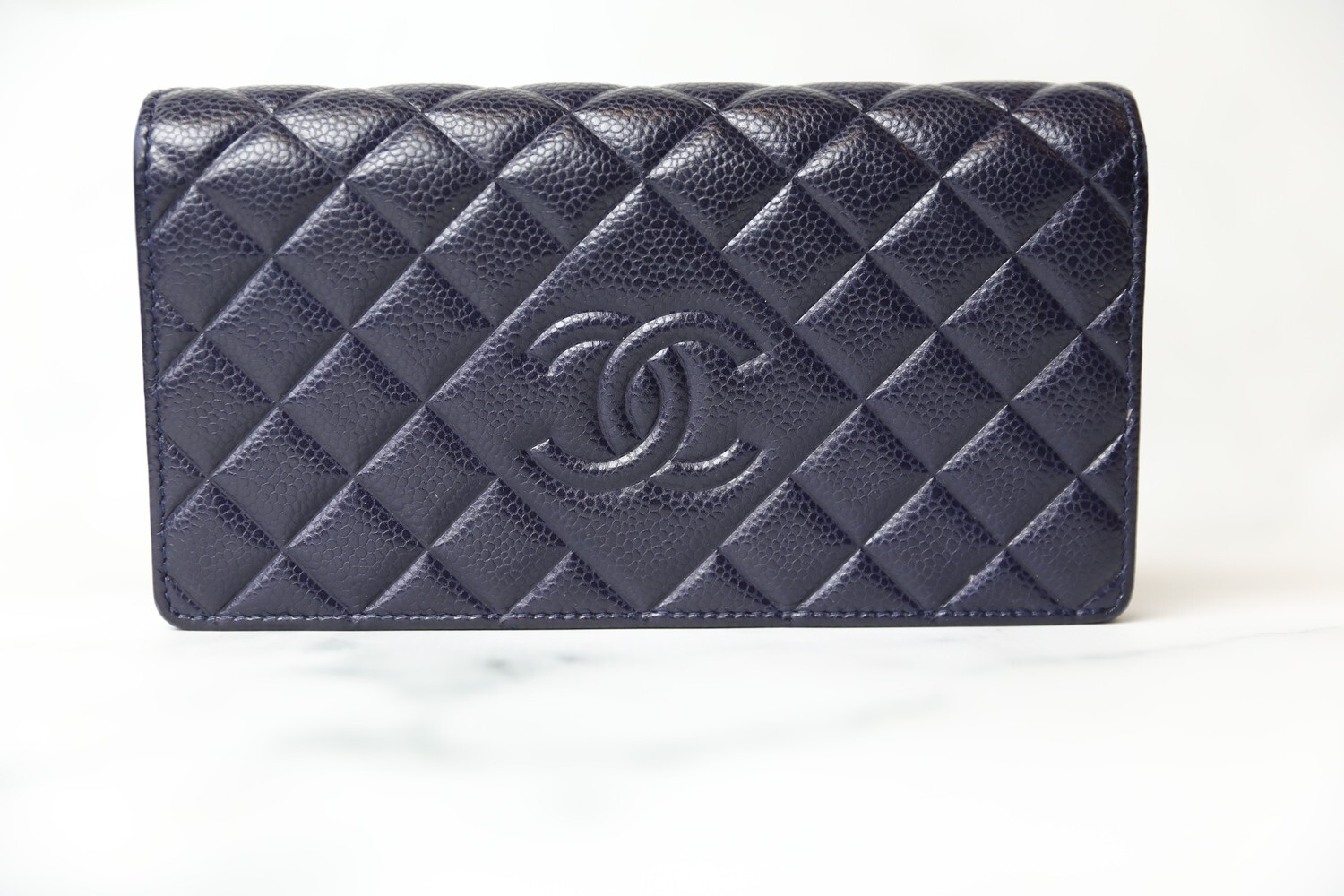 Chanel Quilted Wallet, Navy Caviar, Preowned in Box WA001