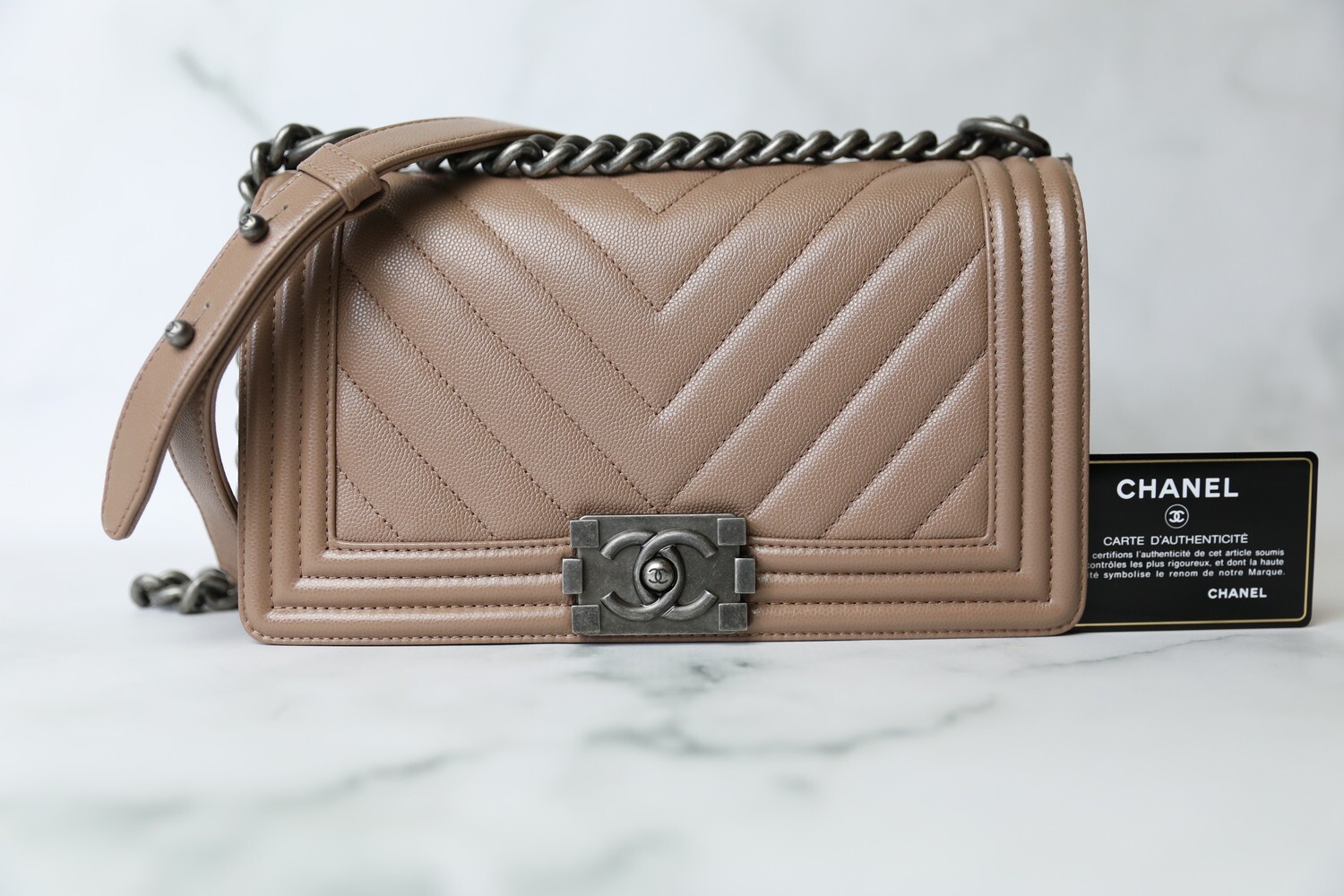 Chanel Old Medium Boy, Brown Caviar with Ruthenium Hardware, Preowned in Box WA001
