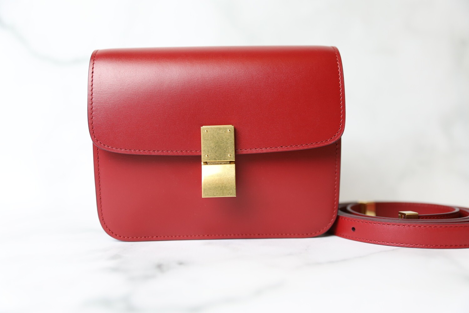 Celine Box Bag Teen, Red with Gold Hardware, Preowned in Dustbag WA001