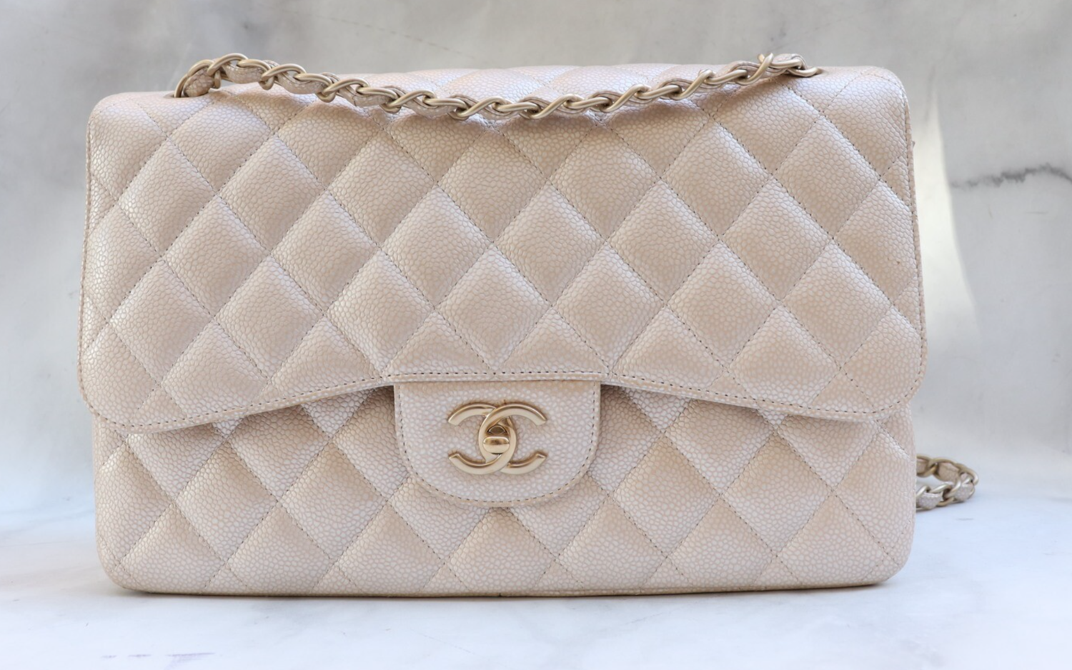 Chanel Classic Jumbo Double Flap pearly beige with card, Box dustbag