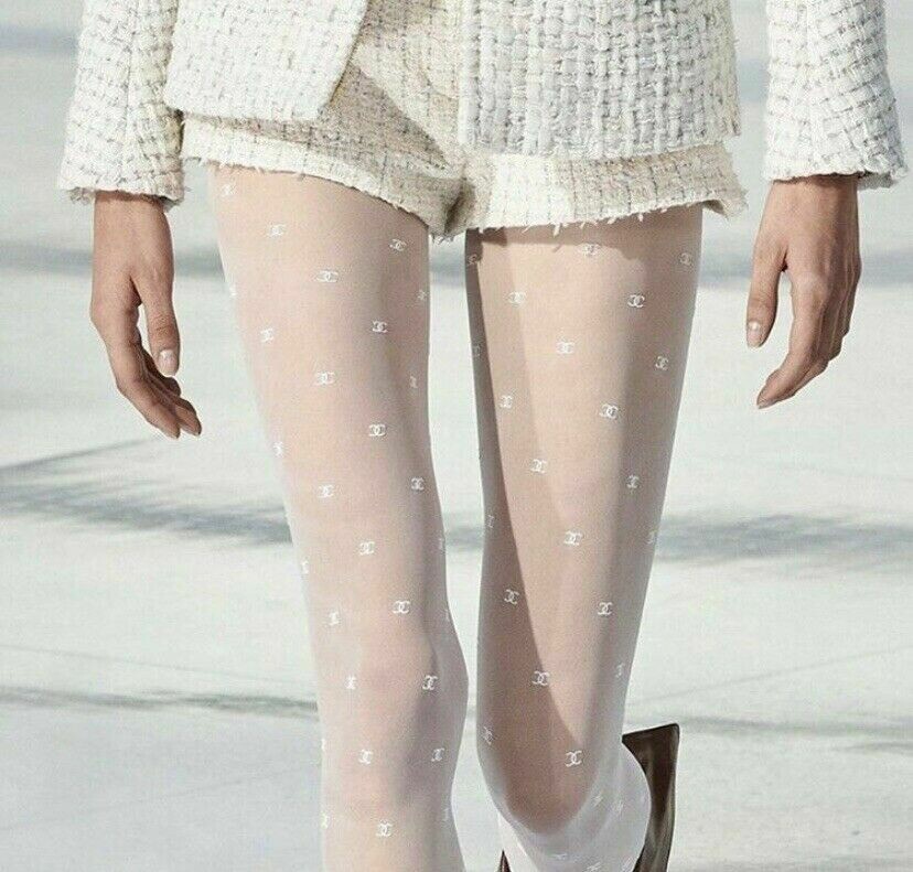 Chanel Stocking Tights, White, Size: Small