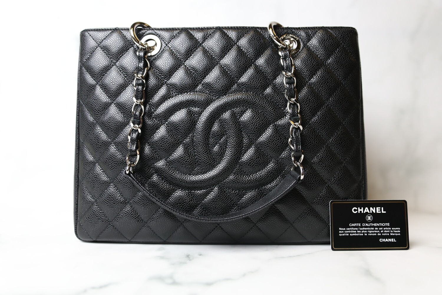 Chanel Grand Shopping Tote GST, Black Caviar with Silver Hardware, Preowned in Box WA001