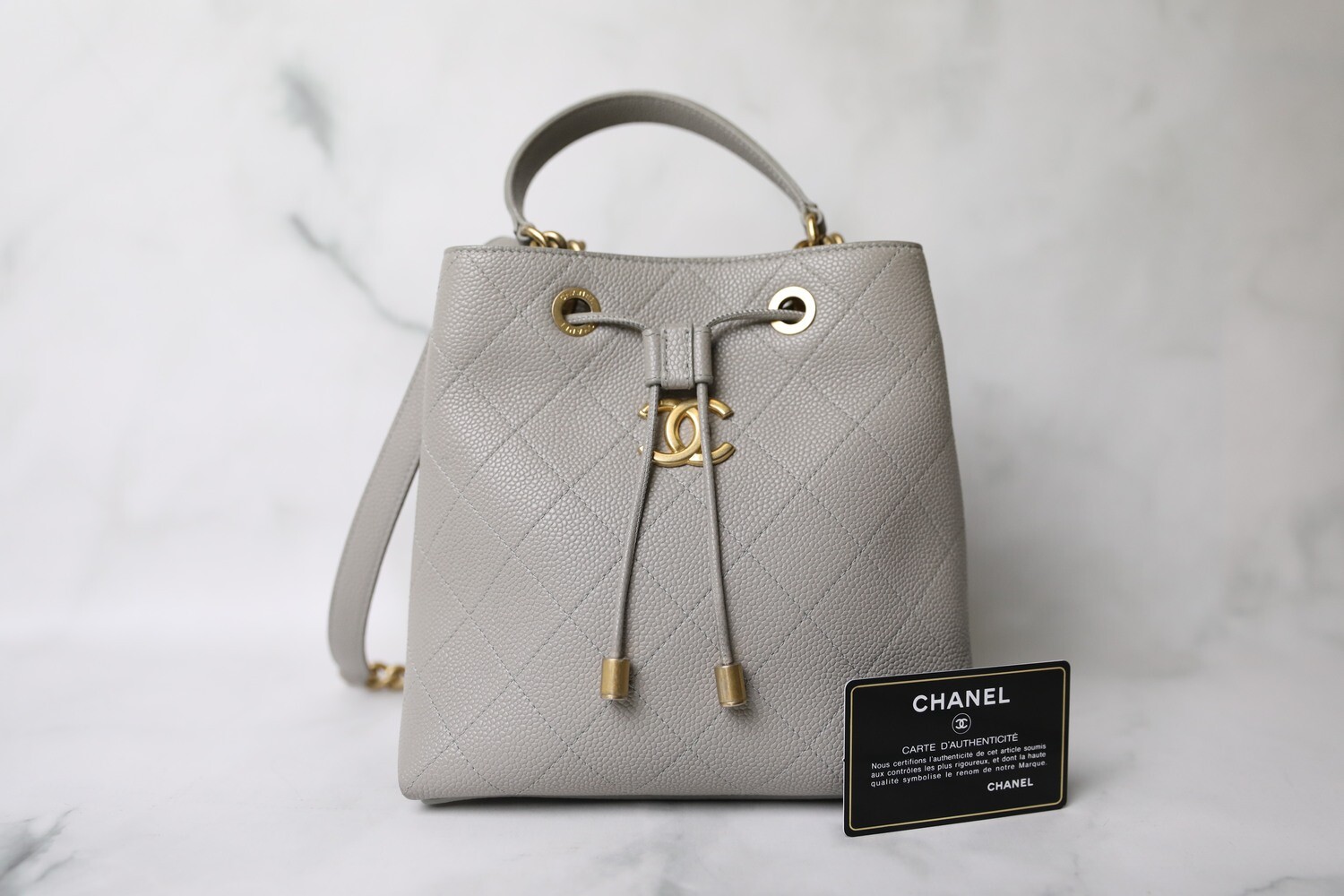 Chanel Quilted Bucket, Grey Caviar with Gold Hardware, Preowned no dustbag WA001