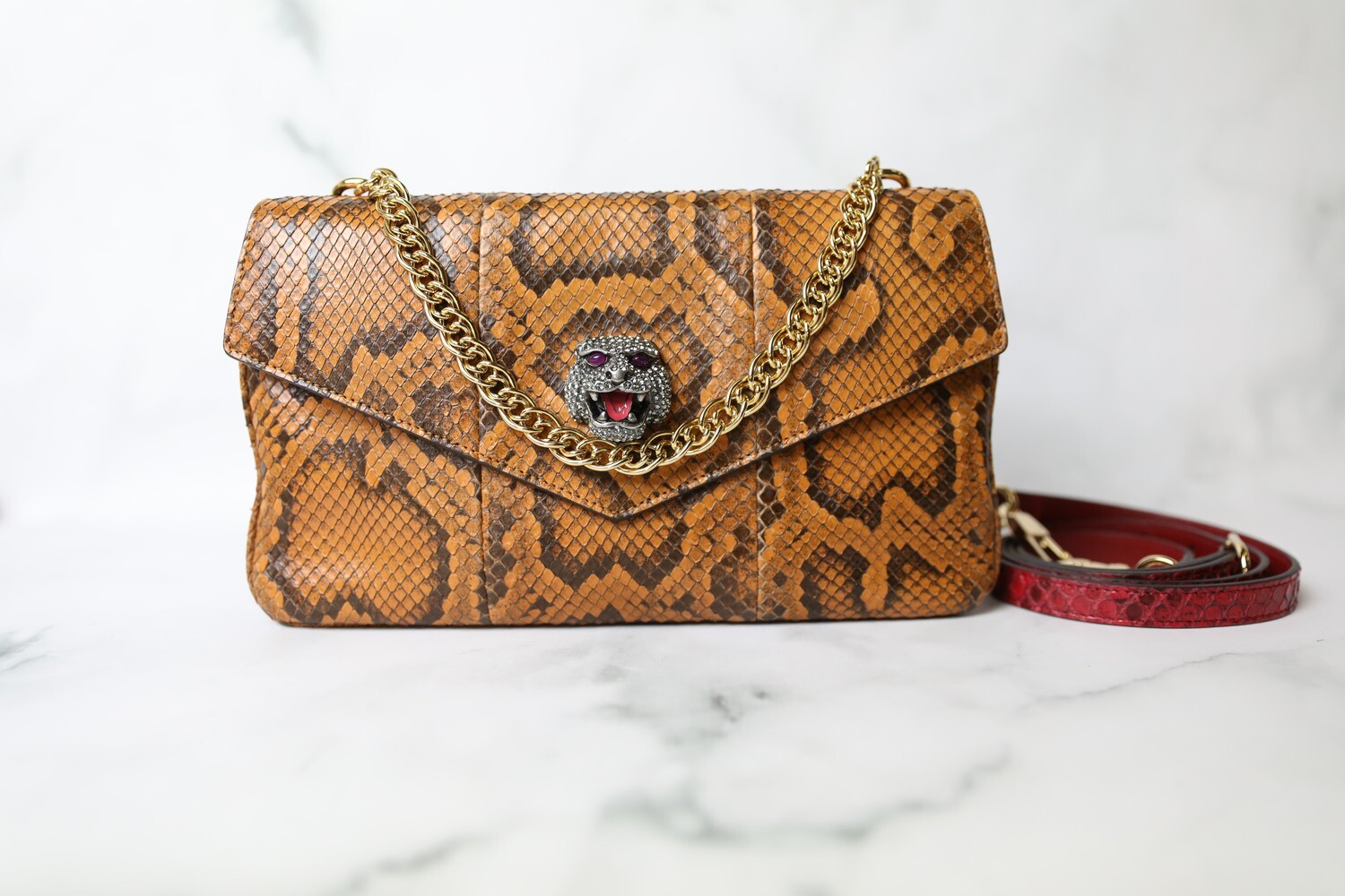 Gucci Python Thiara Flap, Red and Orange, Preowned in Dustbag WA001