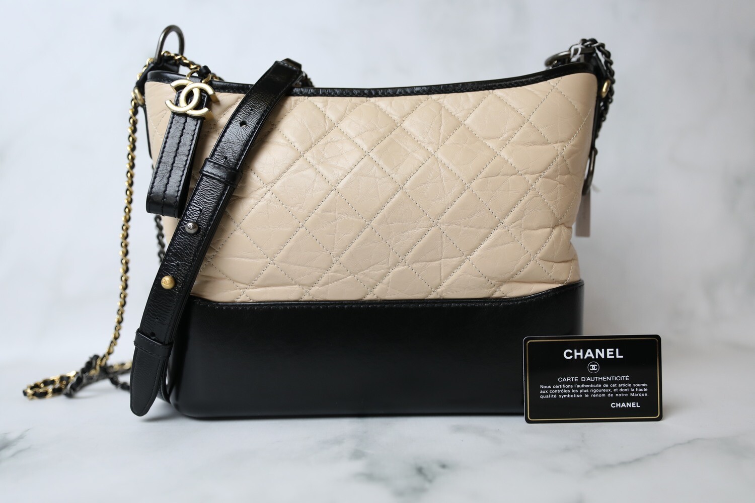 Chanel Gabrielle Large, Beige and Black, Preowned in Dustbag WA001