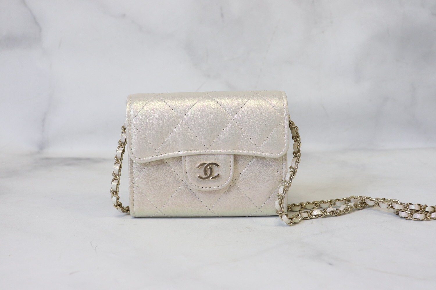 Chanel SLG Clutch on Chain, Ivory Lambskin Leather, Gold Hardware, New in Box