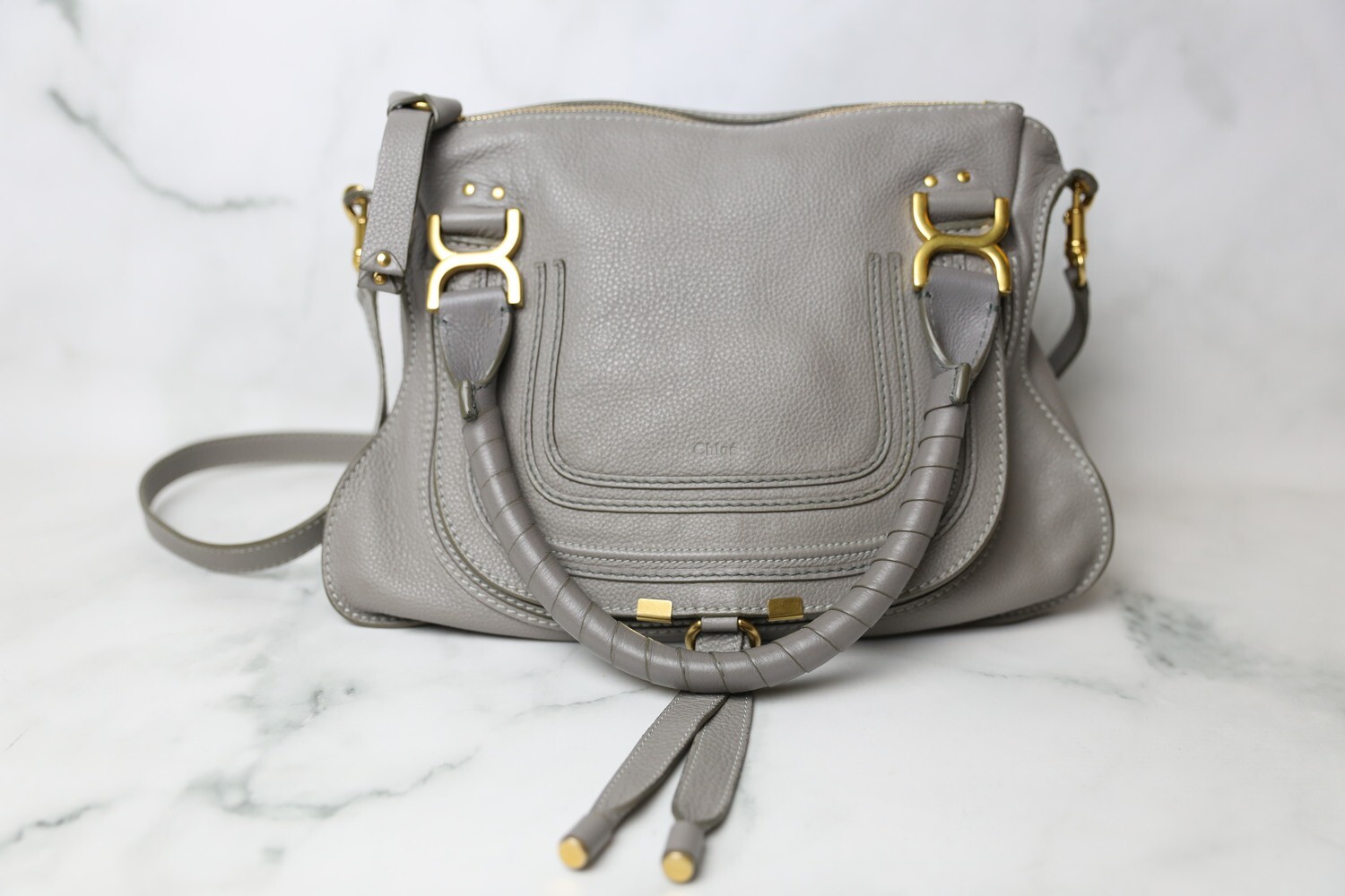 Chloe Marcie Medium Tote, Grey with Aged Gold Hardware, preowned in Dustbag WA001