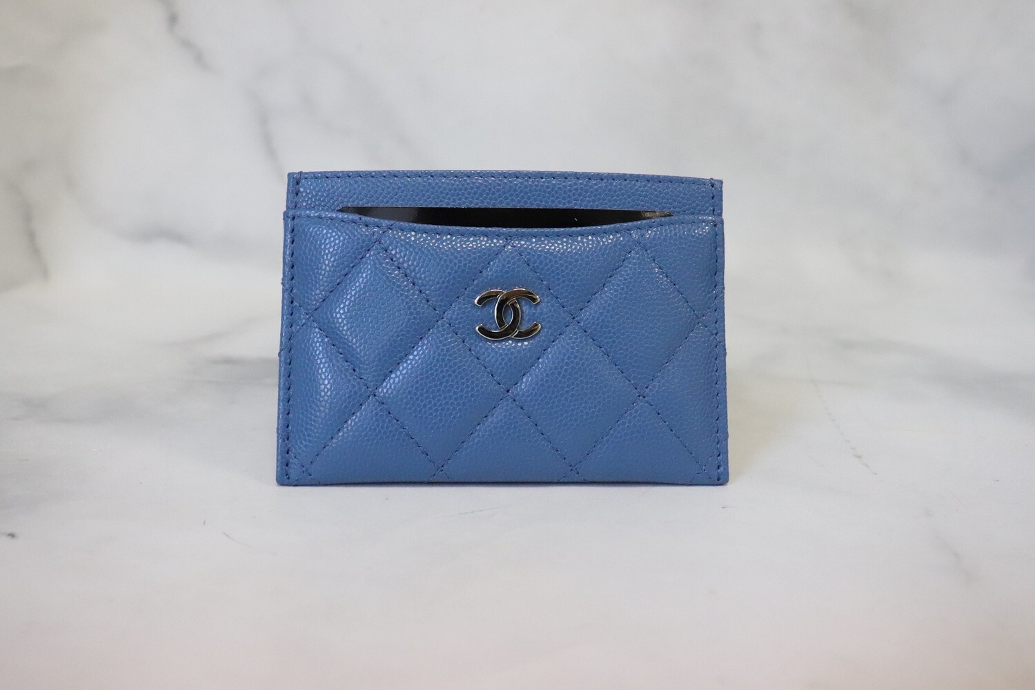 Chanel SLG Card Holder 20S Blue Caviar Leather, Light Gold Hardware, New in Box