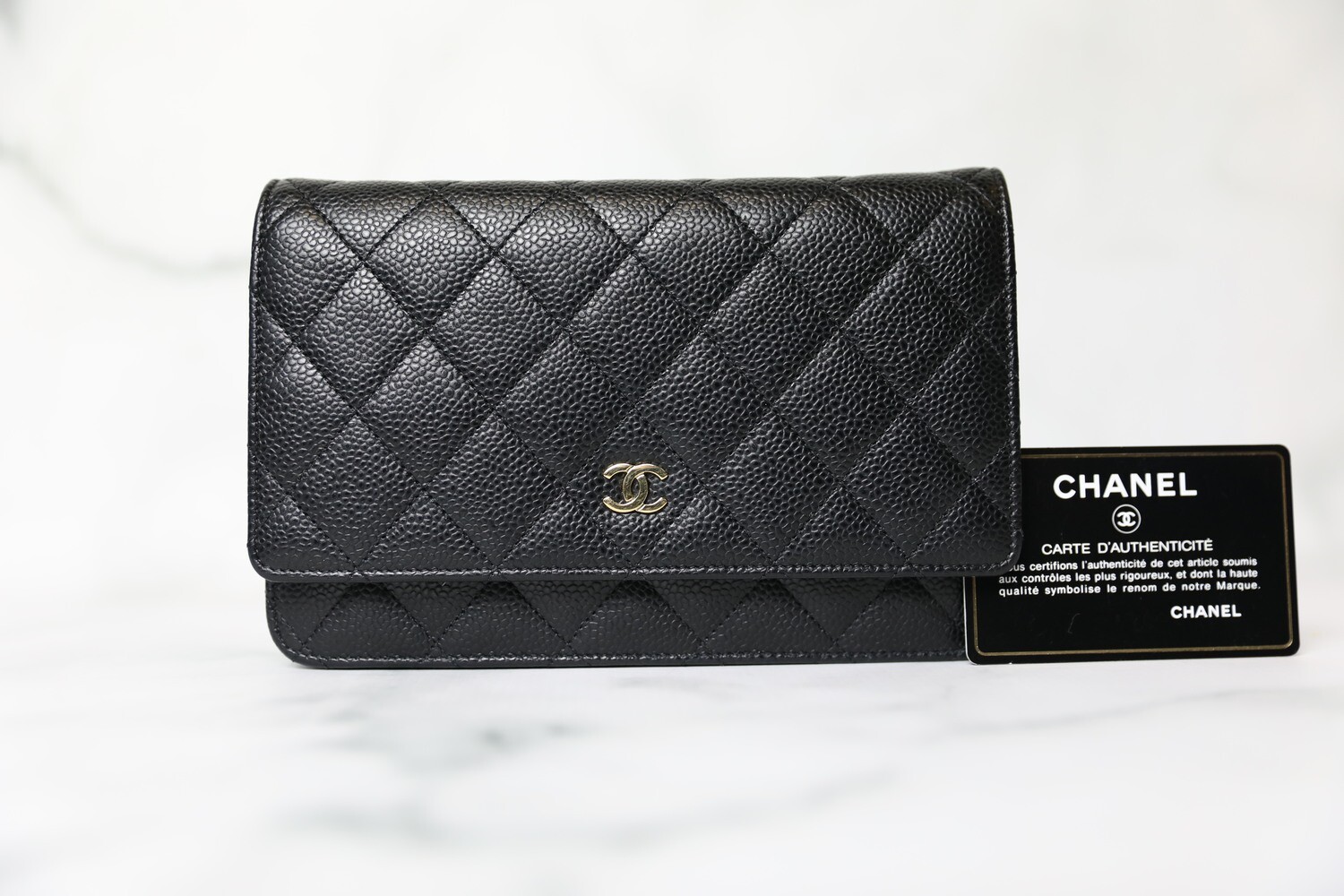 Chanel Classic Wallet on Chain, Black Caviar with Gold Hardware, preowned in Box WA001