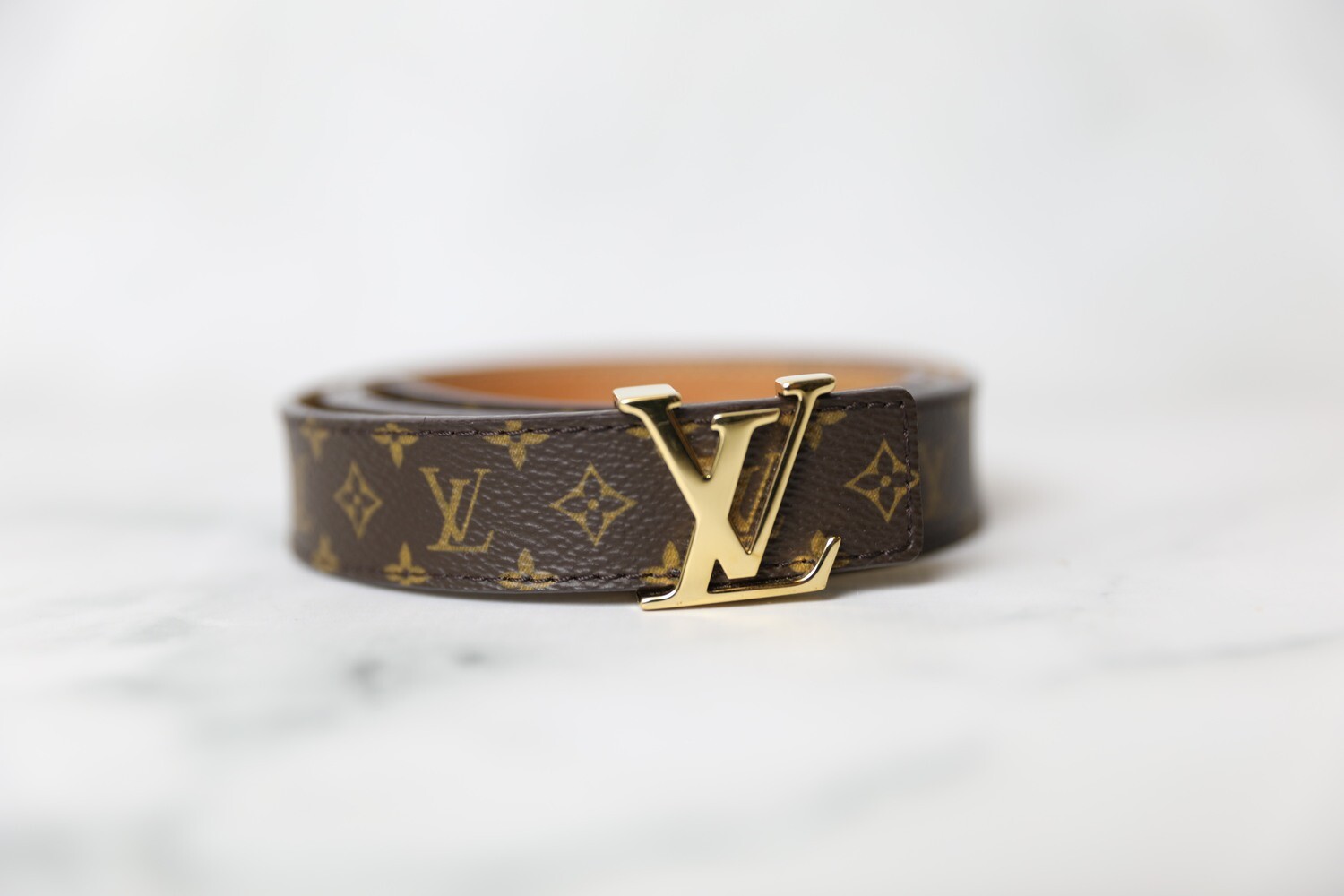 Louis Vuitton Belt, Monogram with Gold Hardware, Size 90, Preowned in Dustbag WA001