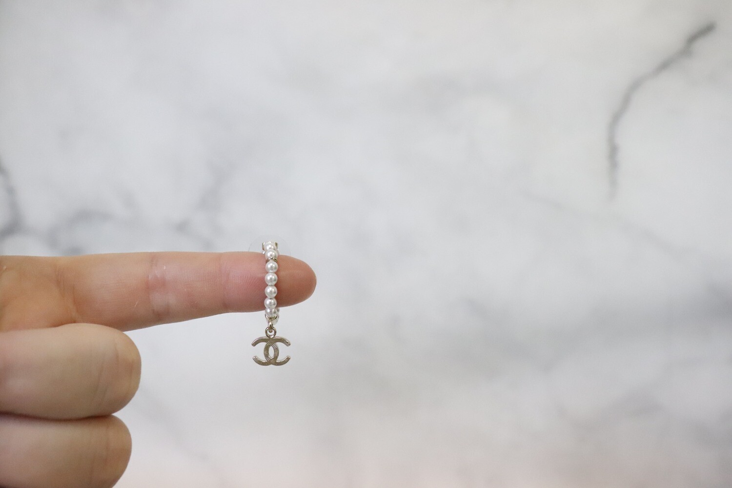 Chanel Earrings Pearl Small Hoops, New in Box WA001