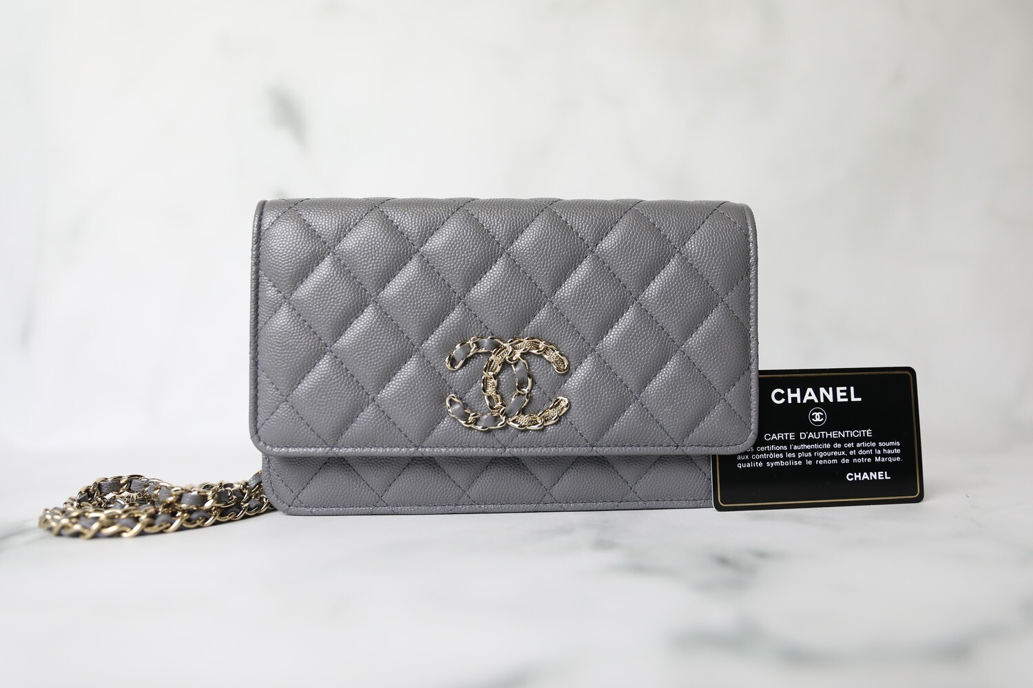 Chanel Wallet on Chain Chain CC, Grey Caviar with Gold Hardware, New in Box