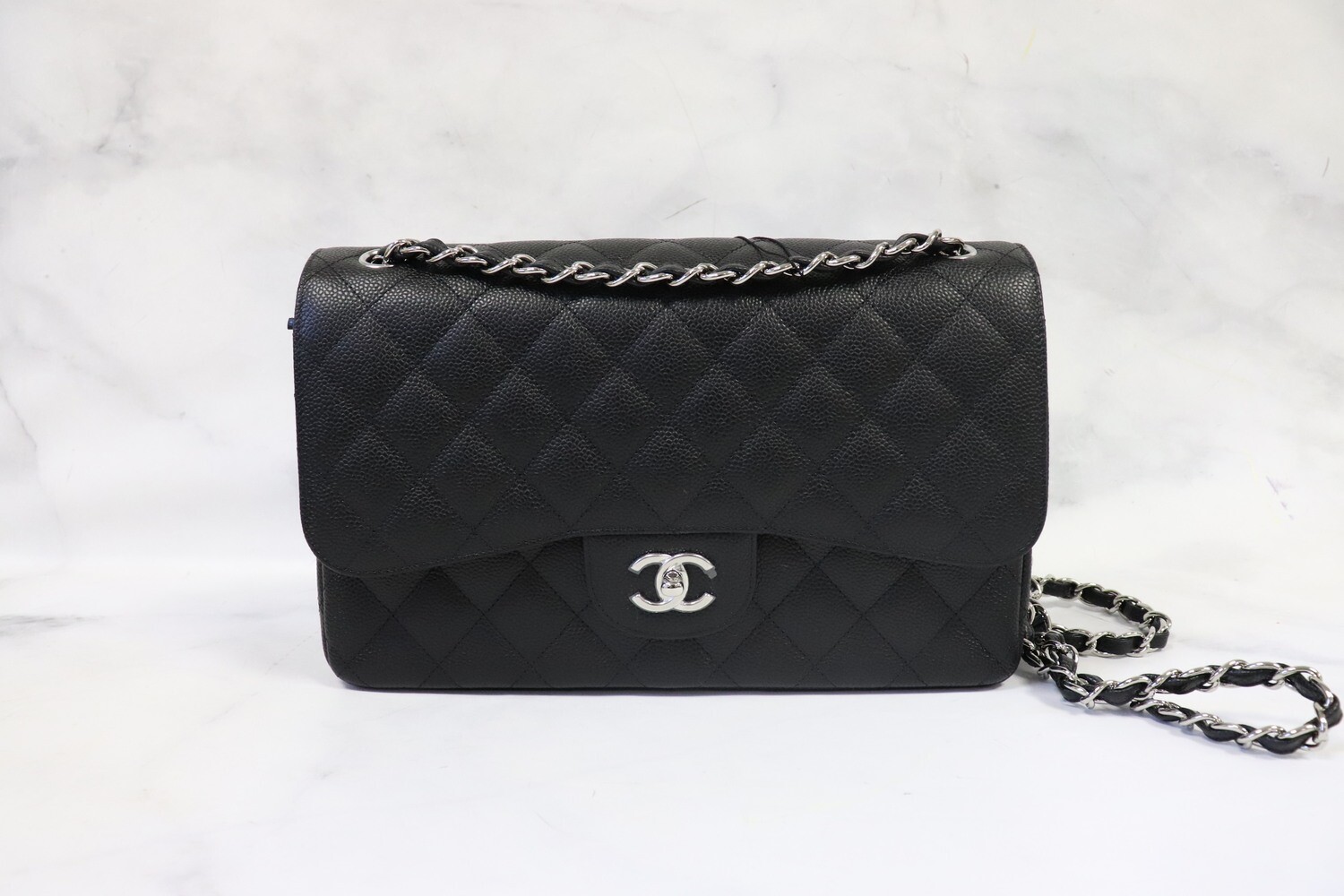 Chanel Classic Jumbo Double Flap Classic, Black Caviar Leather, Silver Hardware, New in Box