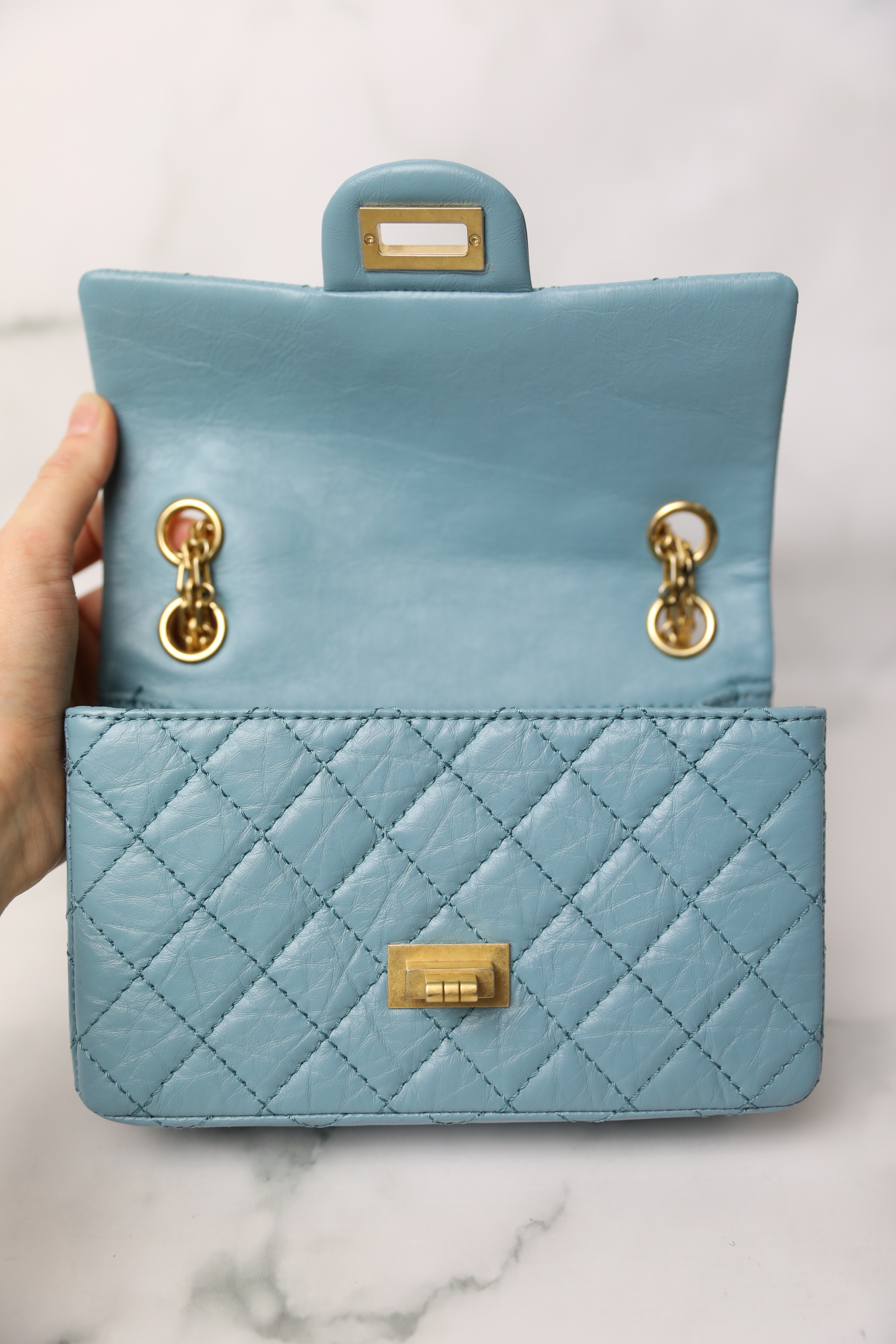 Chanel Reissue Mini, Blue Calfskin with Aged Gold Hardware, New in Box WA001  - Julia Rose Boston