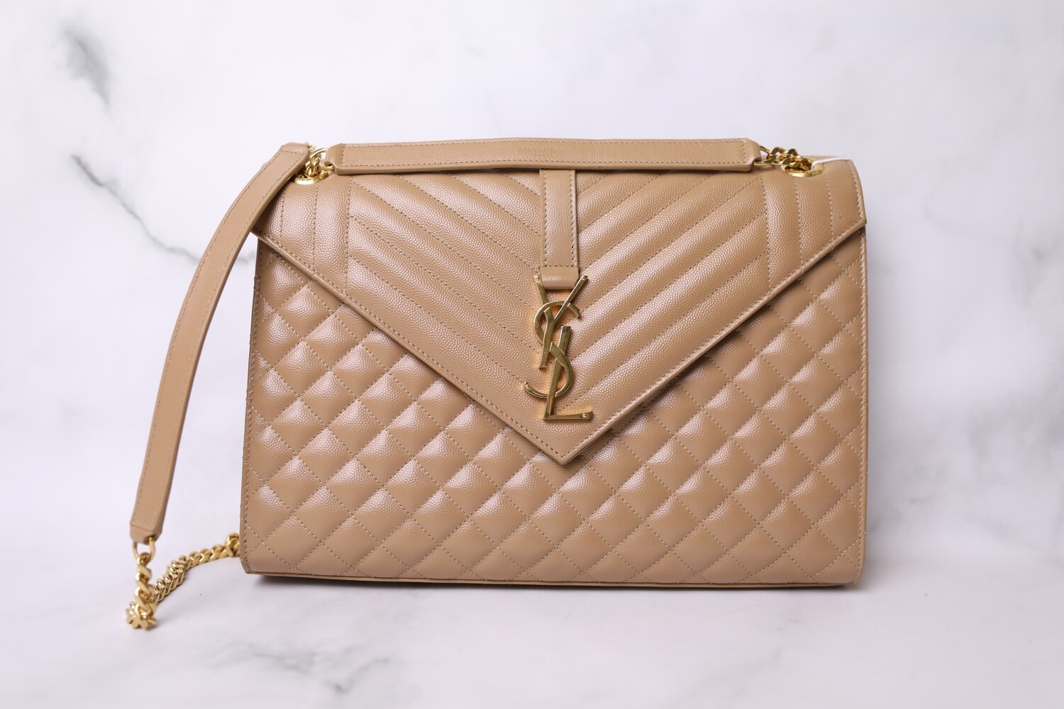 Saint Laurent Envelope Large, Beige with Gold Hardware, preowned in Dustbag WA001