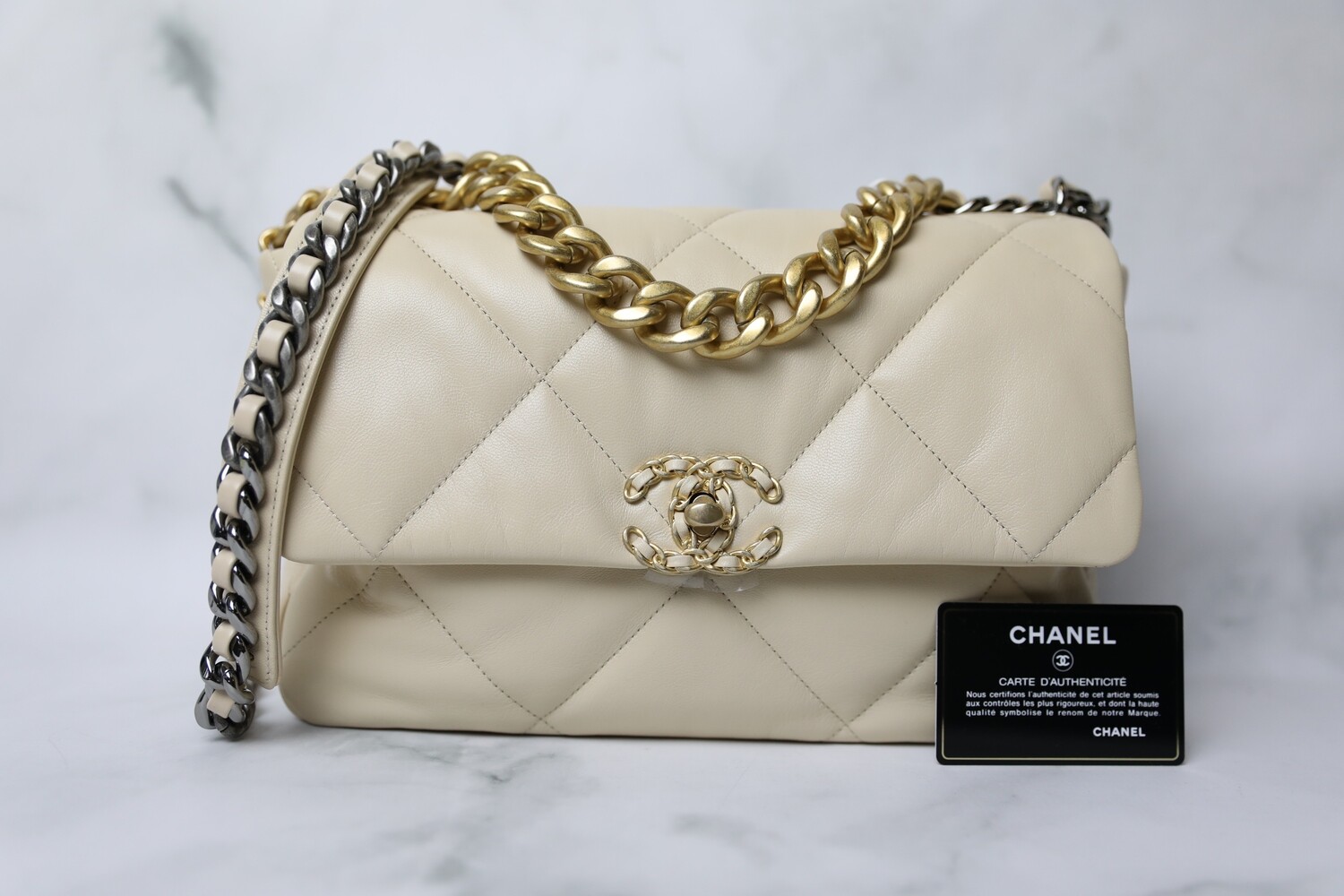 Chanel 19 Jumbo, Light Beige Lambskin, New in Box WA001