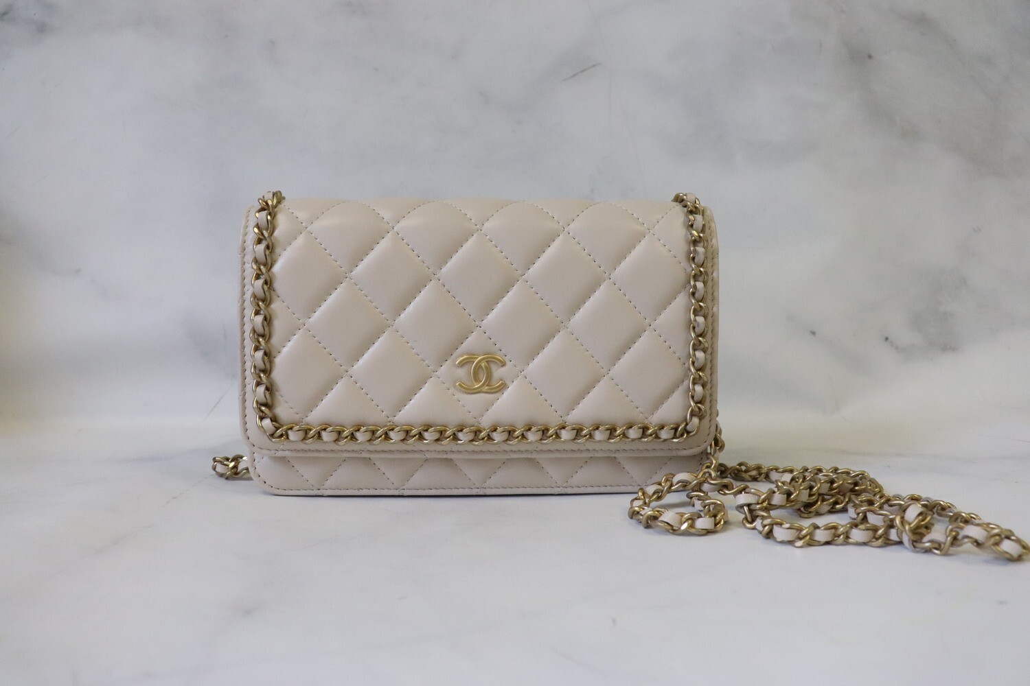 Chanel Wallet on Chain Jacket 20B, Beige Lambskin Leather, Antique Gold Hardware, As New in Dustbag