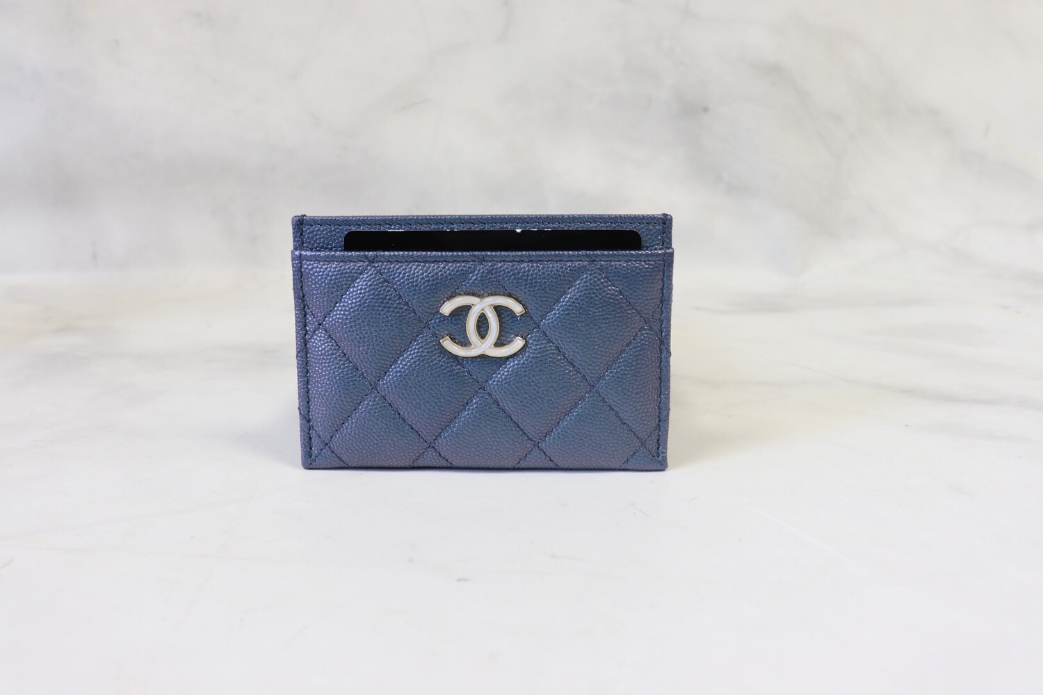 Chanel SLG Card Holder Navy Iridescent, New in Box