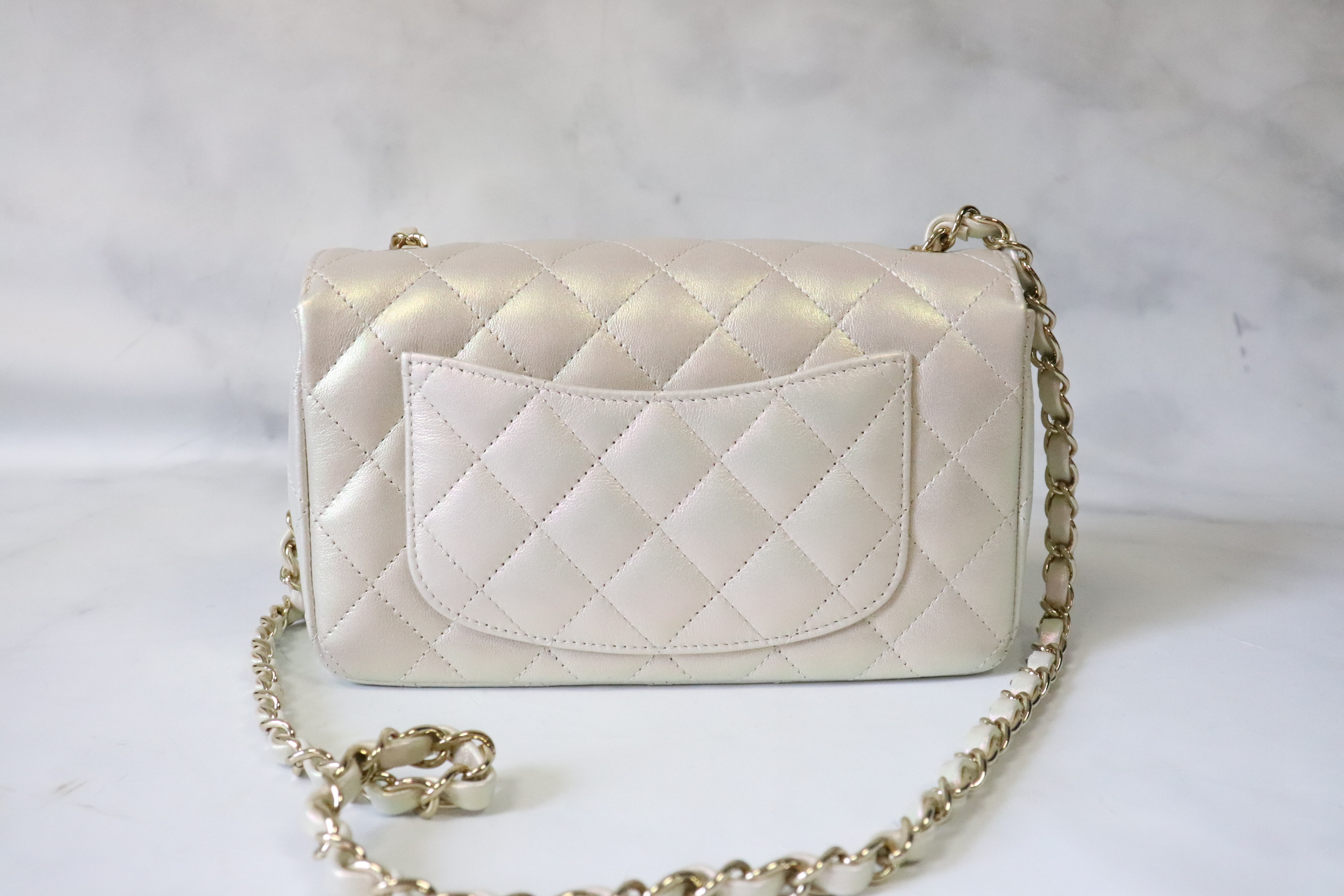 Chanel Mini Iridescent 20B Pearly Ivory Lambskin Leather, Shiny