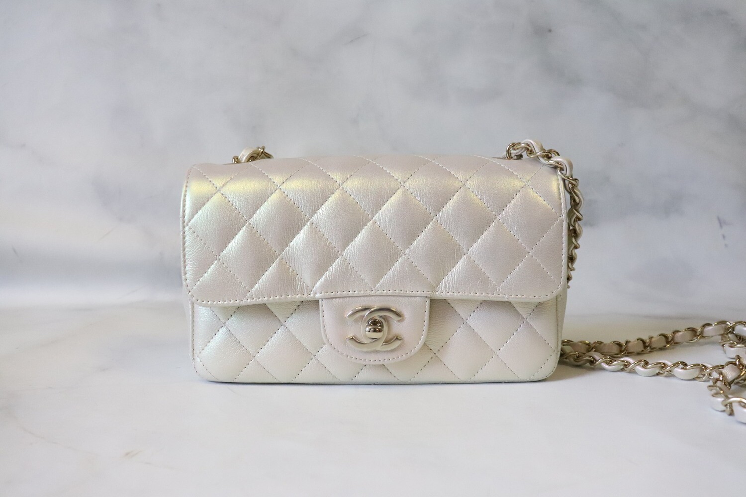 Chanel Mini Iridescent 20B Pearly Ivory Lambskin Leather, Shiny