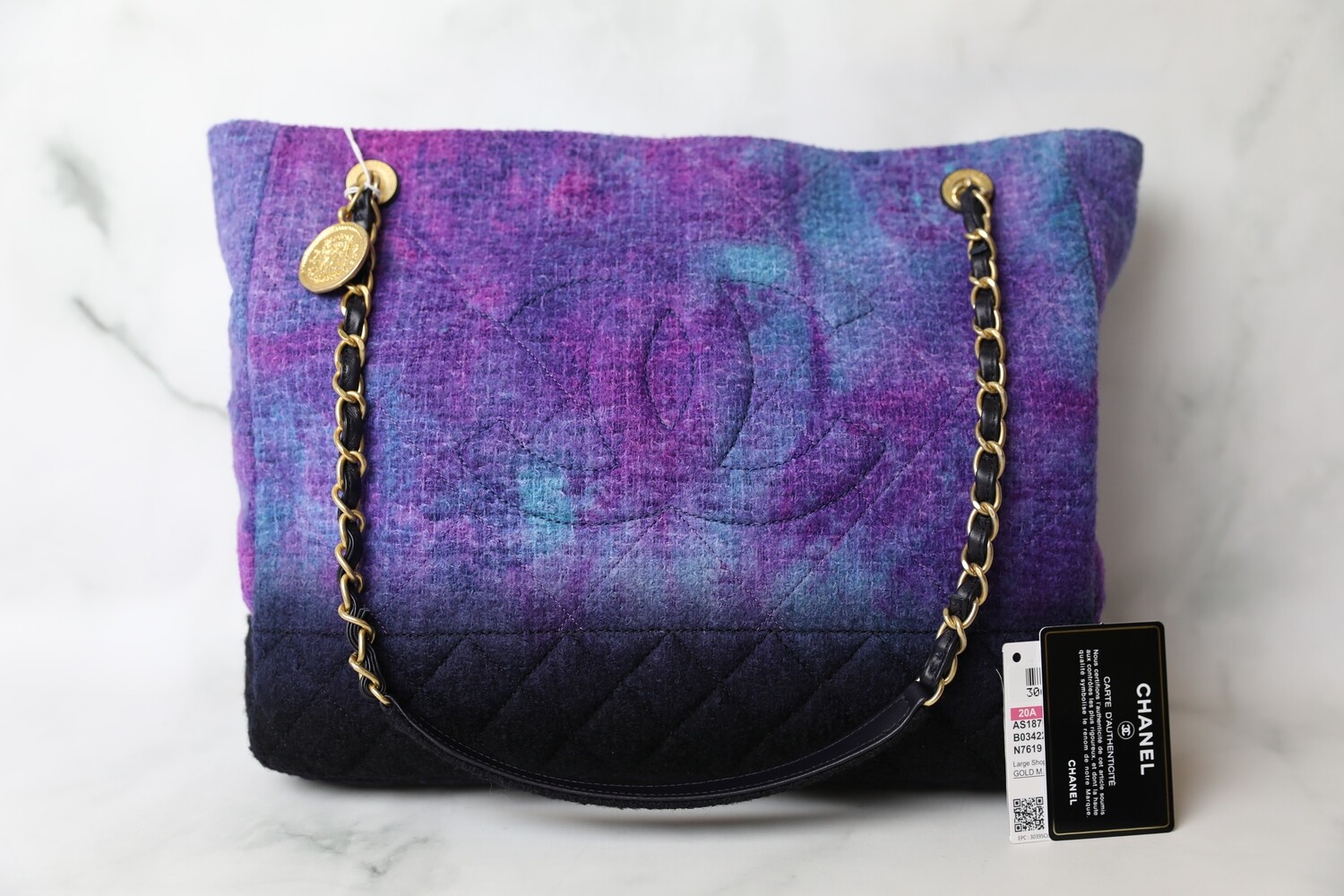 Chanel Tie Dye Tote, Wool Tweed with Gold Hardware, As New in Dustbag WA001