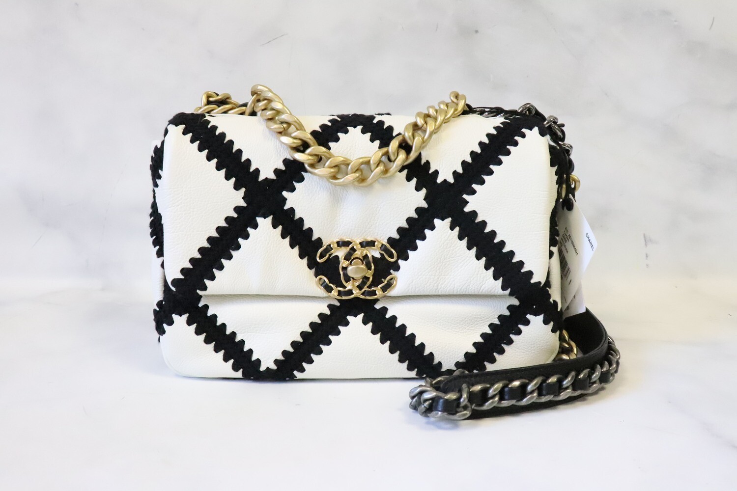 Chanel 22 Small, White Leather, Gold Hardware, Preowned No