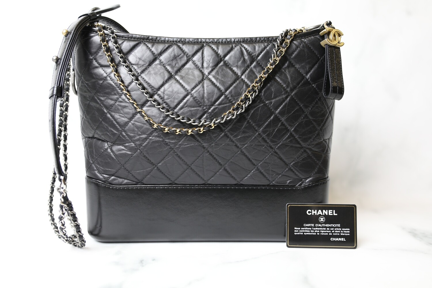 Chanel Gabrielle Large, Black Calfskin, preowned in Box WA001