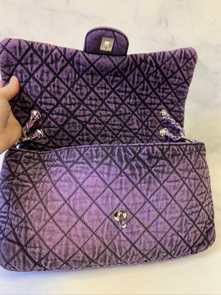 CHANEL Denim Quilted Large 31 Denimpression Shopping Bag Purple Black  1226445