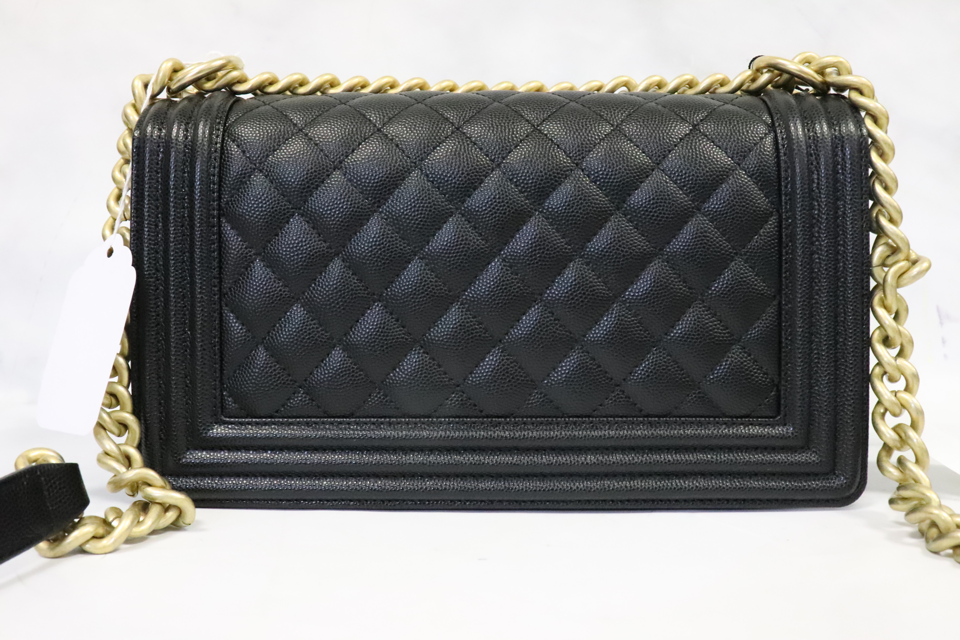 Quilted Caviar Old Medium Boy Black with Gold Hardware – Style Theory SG