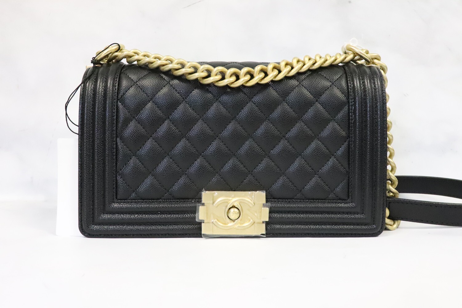 RESERVED Chanel Boy Old Medium Black Caviar Leather, Antique Gold Hardware,  New in Box