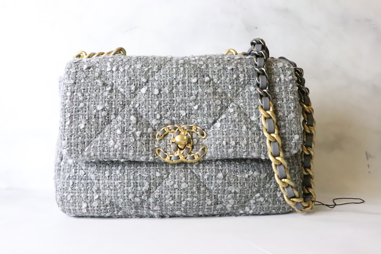 Chanel 19 Small Grey Tweed, New in Box