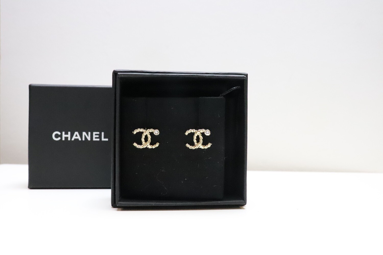 Chanel Earrings Antique Gold Twist with Diamond, New in Box