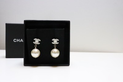 Chanel Earrings Crystal CC with Pearl Drop, New in Box