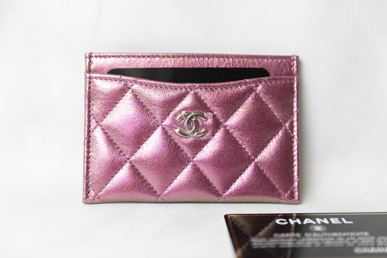 purple chanel card holder