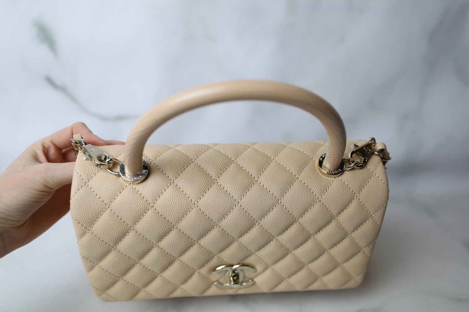 Chanel coco handle small beige hotsell