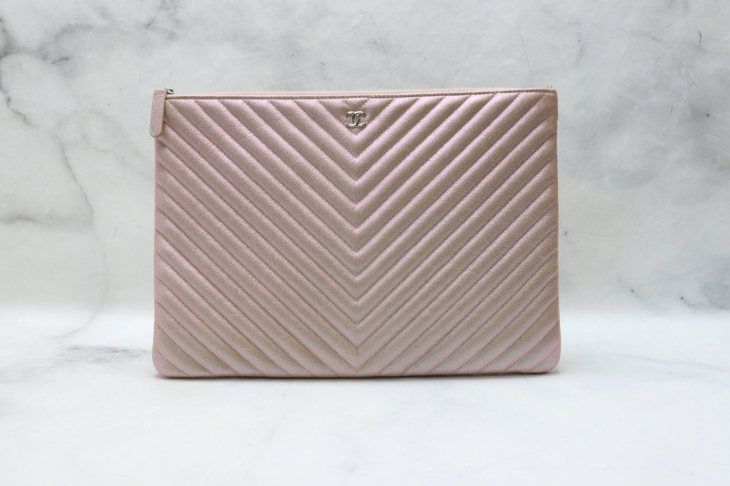 Chanel O Case 17B Rose Gold Caviar Leather, Light Gold Hardware, Preowned in Box