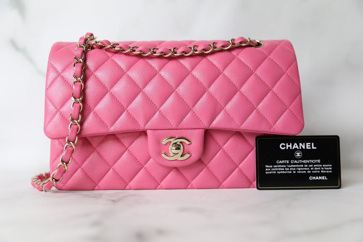 Chanel Classic Medium, Pink Caviar with Gold Hardware, Preowned in Box WA001