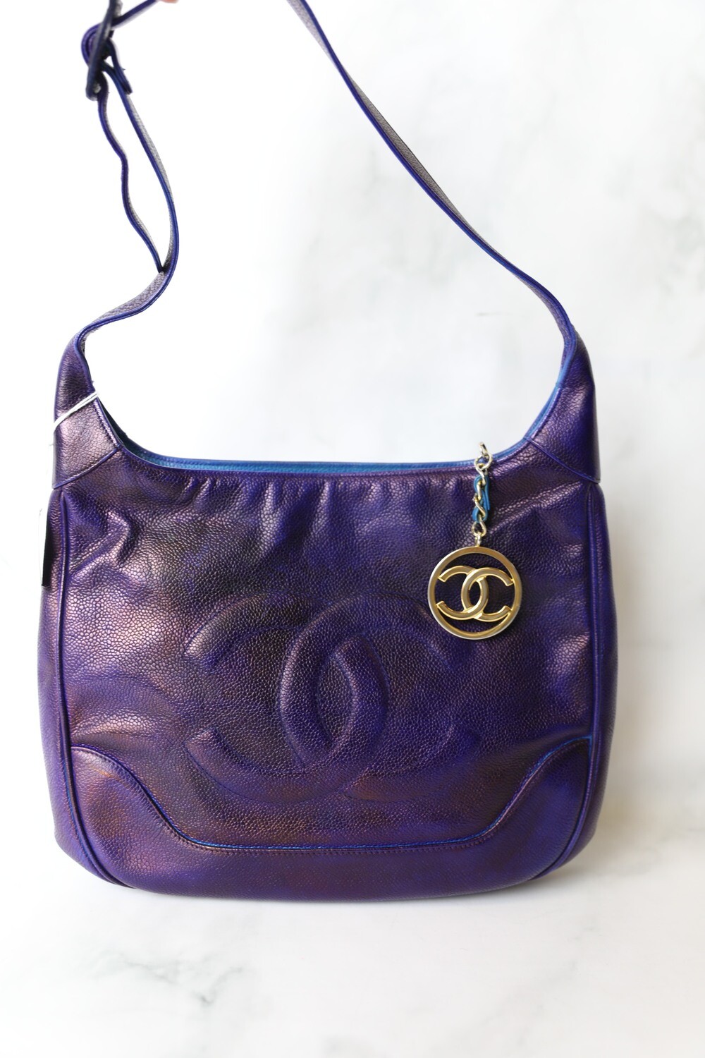 Chanel Vintage Hobo, Purple Multicolor Caviar with Gold Hardware, Preowned in Dustbag WA001