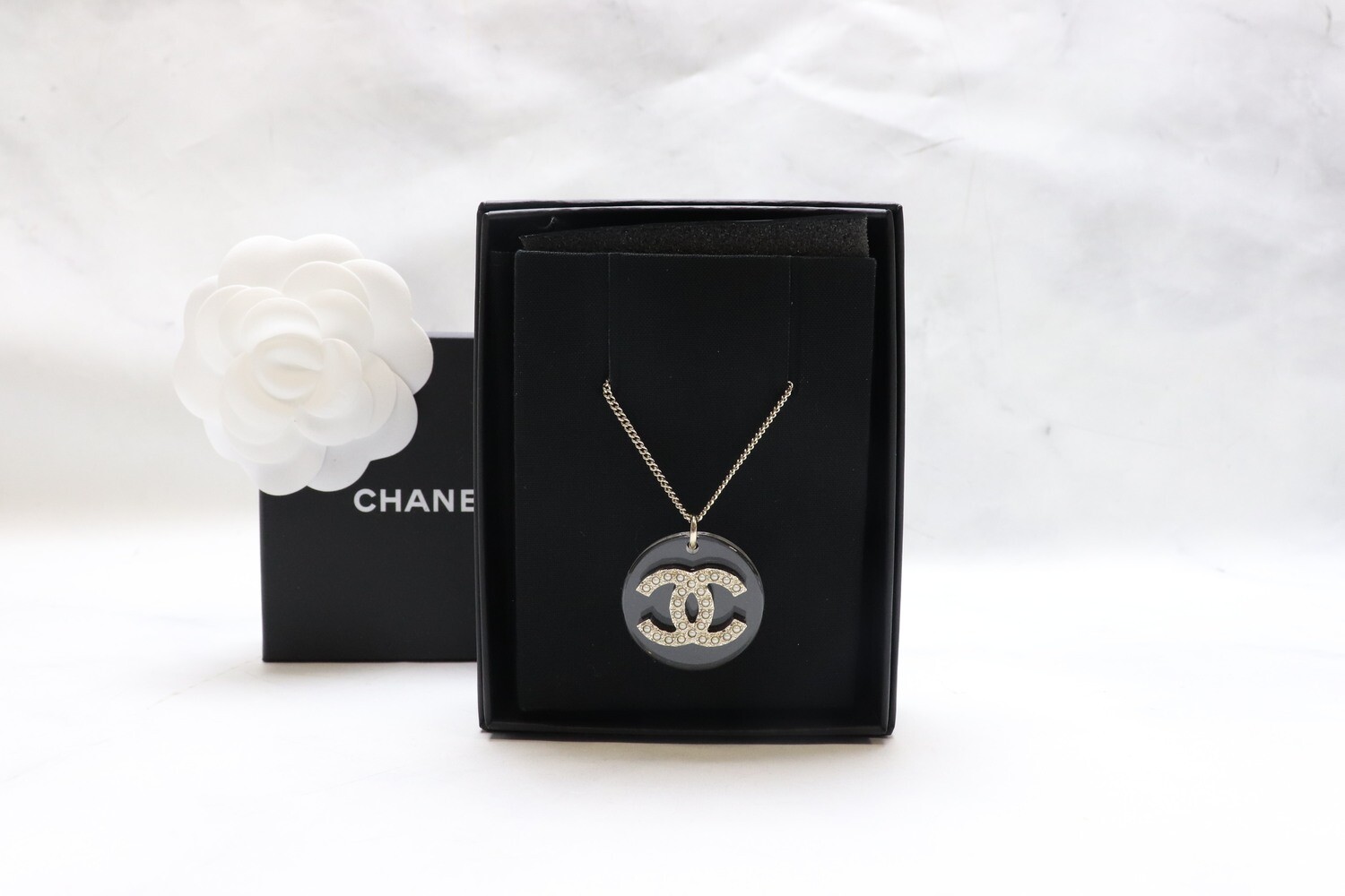 Chanel Necklace Clear Circle with Crystal, Gold, New in Box