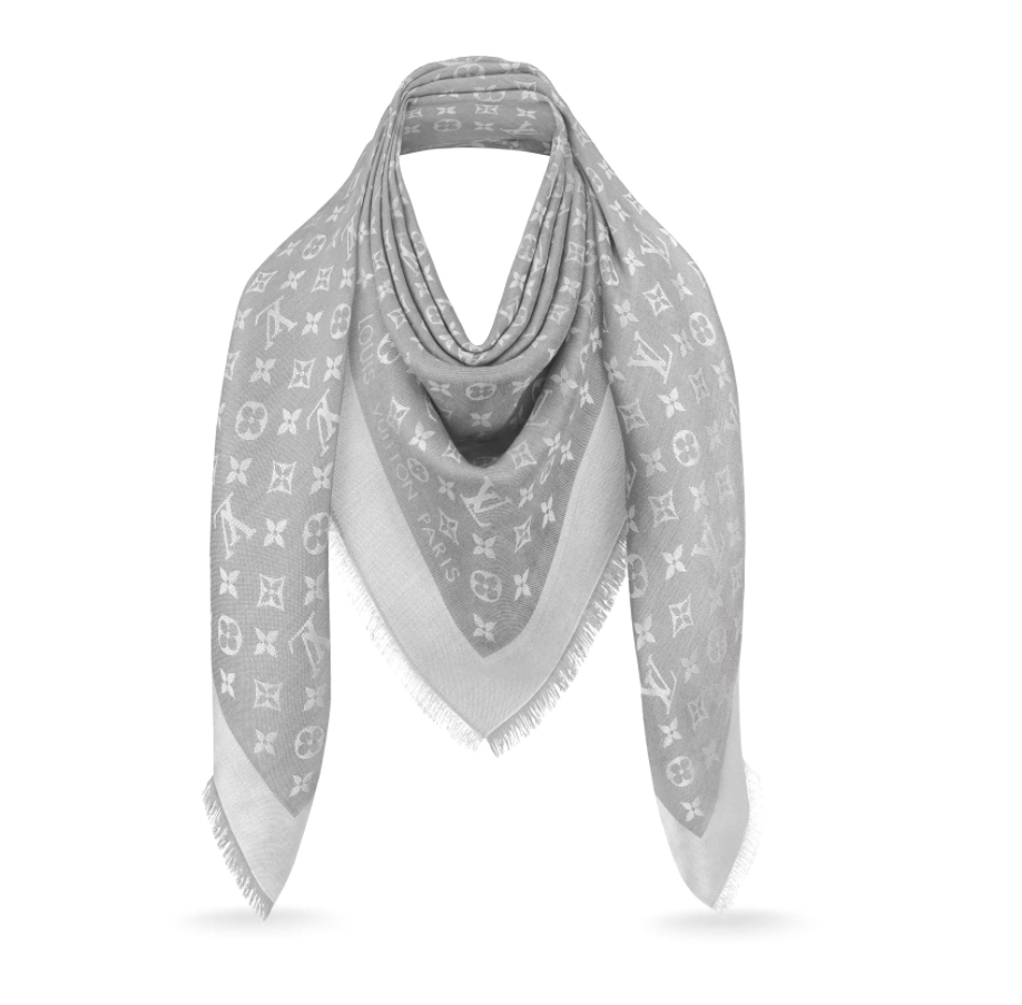 Louis Vuitton Monogram Shawl, Shine Grey, M76353, New in Tissue MA001