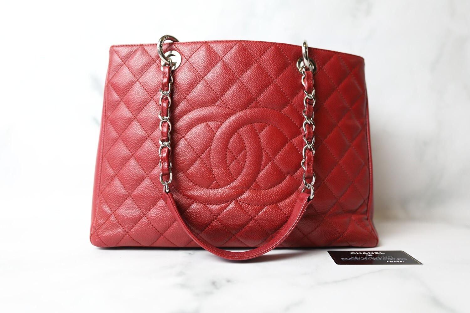 Chanel GST Grand Shopping Tote, Red Caviar with Silver Hardware, Preowned No dustbag WA001