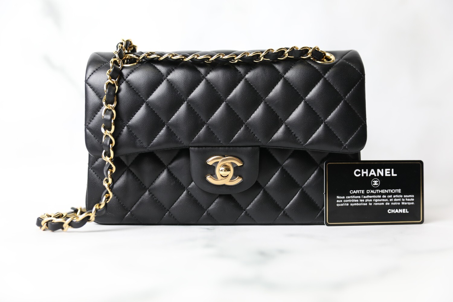 Chanel Classic Small, Black Lambskin with Gold Hardware, New in Box WA001