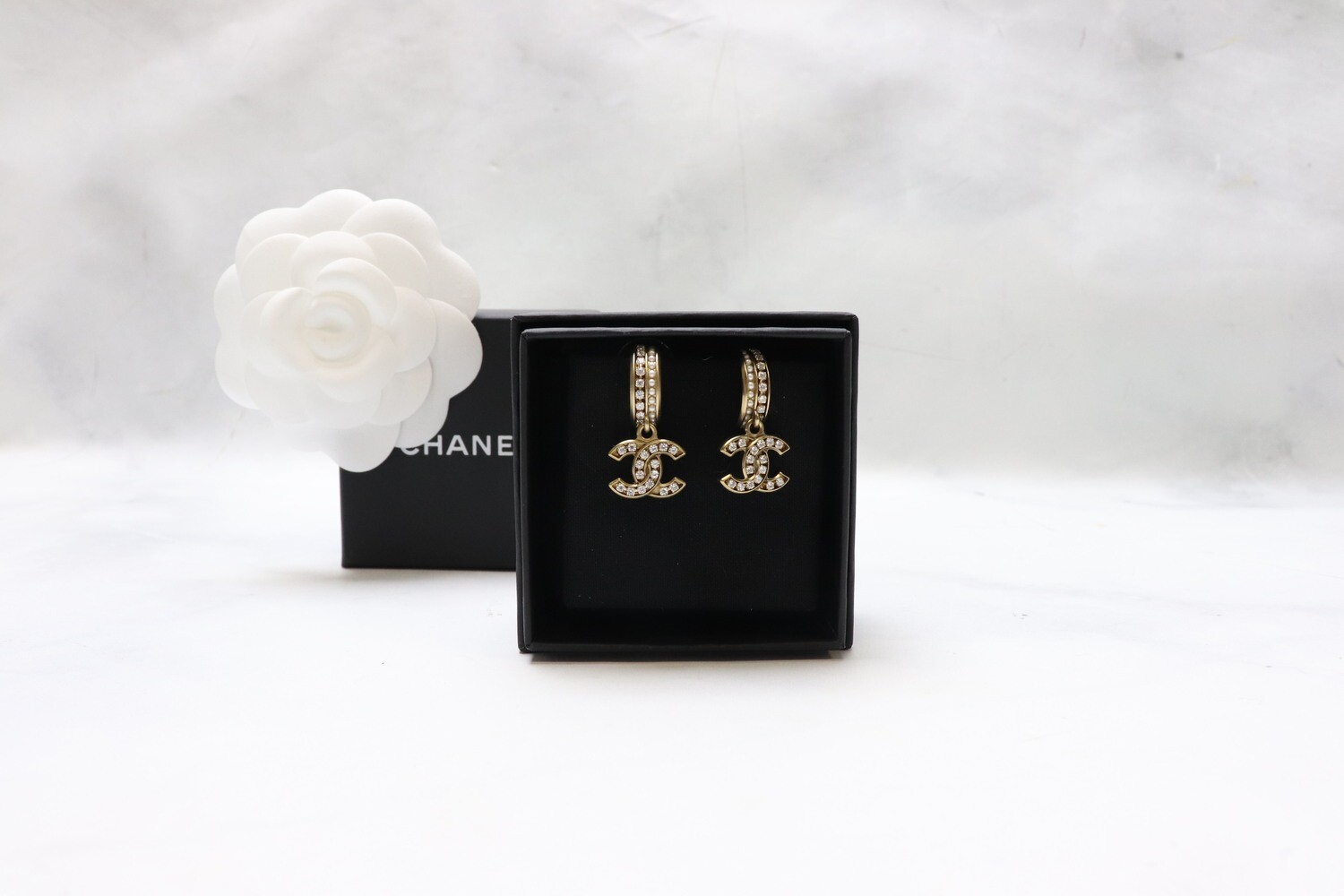 Chanel Earrings Antique Gold with Crystal, New in Box