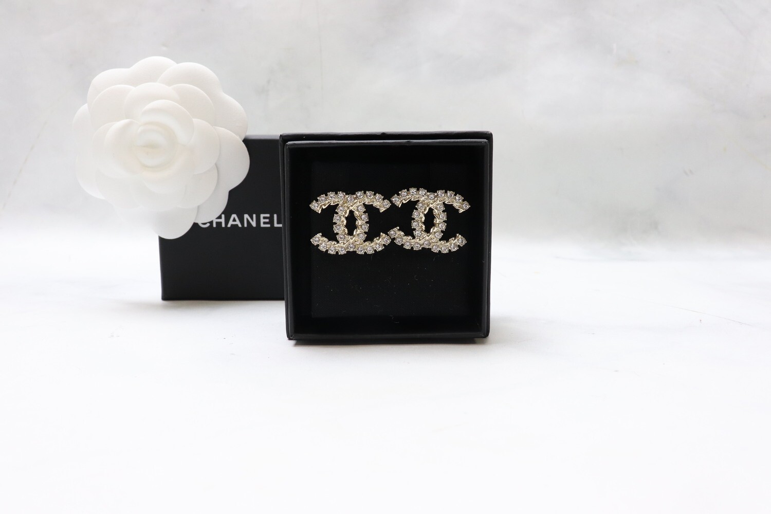 Chanel Earrings Statement CC Studs, Crystal, New in Box