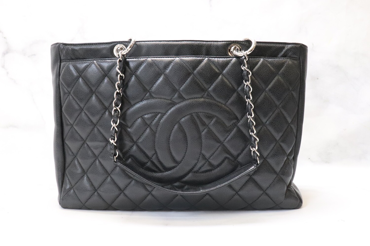 Chanel Grand Shopping Tote XL Black Caviar Leather, Silver Hardware, Preowned - No Dustbag