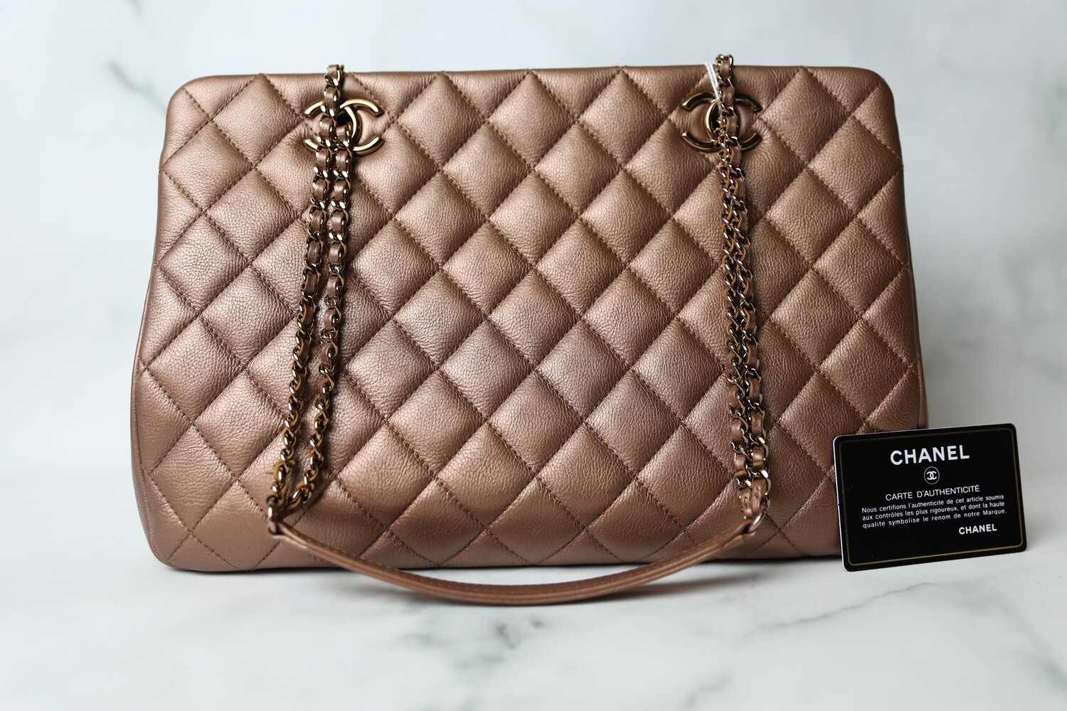 Chanel Shopping Tote, Bronze Calfskin with Bronze Hardware, Preowned no Dustbag WA001