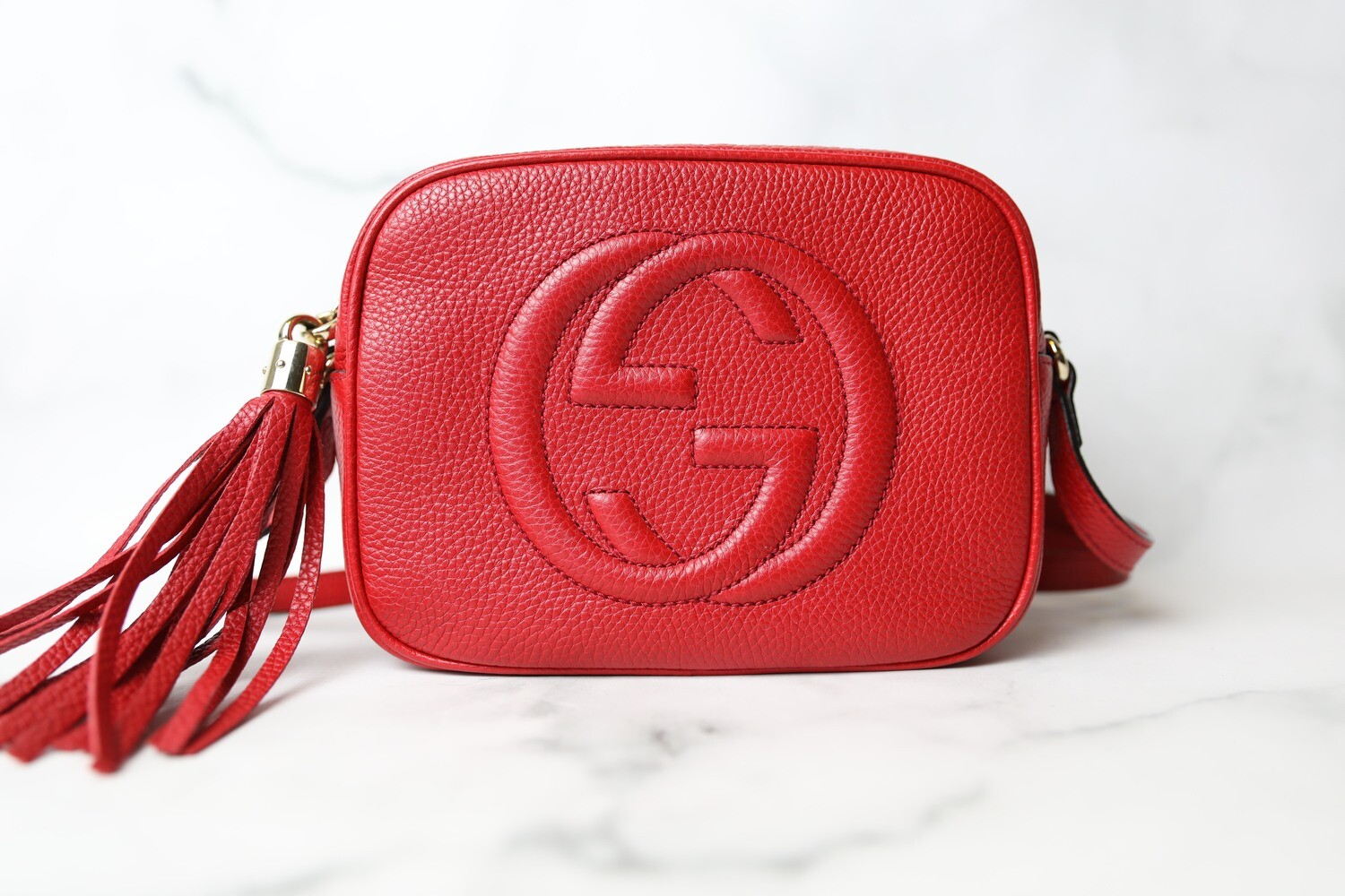 Gucci Soho Disco Bag Red with Gold Hardware Preowned in Box WA001 Julia Rose Boston Shop